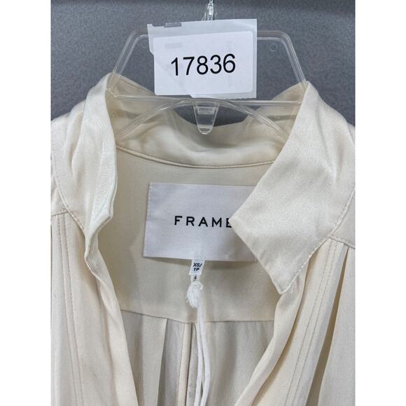 FRAME Dress Sz XS Kaftan Maxi White 100% Silk Split Neck Front Slit Long Sleeve - Picture 14 of 14